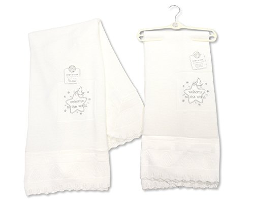 Baby Christening Shawl White/Silver With Embroidery and Applique - 100% Cotton