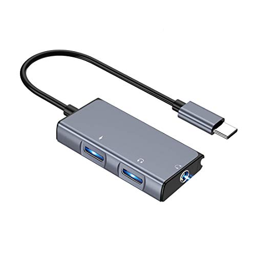 Adaptador Tipo C Jack y Carga USB C 3.5mm Adaptador Compatible con Xiaomi 9 SE, Huawei P20 Pro/Mate 20 Pro, Google Pixel 2/3 / 3 XL, Note 10 / Note 10+