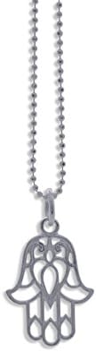 Sterling Silver Hamsa Hand Pendant Necklace With Adjustable 18"-20" Ball Chain A4N