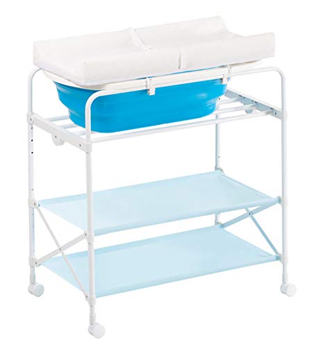 Preisvergleich Produktbild Wickelkommoden blaues Baby-Bad und Änderungs-Tischkommode mit wasserdichter Kokosnusswindel-Auflage faltbarer Multifunktionspflege Schreibtisch-Änderungs-Windeln, Sorgfaltmassage, organisieren Lagerun