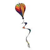 Bunter Heißluftballon mit sechs Tafeln und einem fließenden, lockigen Schwanz