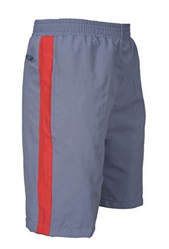 Sterling Sports® Mens Mesh Lined Shorts Swimming Holiday Beach Trunks Summer Beach Gym Bottoms One Stripe Walking Causal (Large, Grey with Red Stripe)