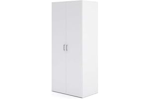 Dmora Guardaroba 2 Ante Paulette, Mobile Camera da Letto, Cabina portabiti, Armadio Appendiabiti, 77x49 h175 cm, Bianco, Pannello truciolare melaminico