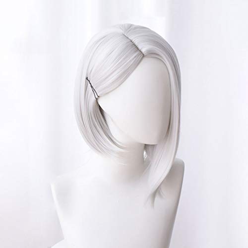 WJW-wig Peluca- Overwatch (Ashe) Anime Cosplay Rosa Pelucas Netas con Flequillo 100% Fibra Resistente A Alta Temperatura, Blanco, Pelo Corto Y Recto, 14 Pulgadas