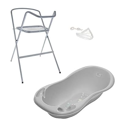 MonMobilierDesign Baignoire bébé thermomètre Gris Owls 102 cm + Pied + Tuyau