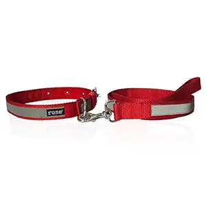 Ruse Pet Reflective Nylon Neck Belt Adjustable Collar and Leash Set for Puppy, Small, Big Dogs.