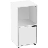 Bedside table Cube laminate plain white with 1 door 24x30x29cm | Compact 12mm top side table 1 door and 1 open storage space.