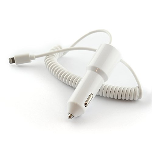 Original iProtect® KFZ-Ladekabel weiß Spiralkabel Ladegerät mit USB-Anschluss Adapter für iPhone 5 5s 5c, iPhone 6, iPhone 6s, iPad mini, iPad mini 2, iPad 4, iPad Air 1+2, iPod Touch 5, iPod 7 - 2