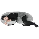 WOLTU SKN040gr, Schwangerschaftskissen Seitenschläferkissen Lagerungskissen Stillkissen Plüsch Bezug kuschelig, C Form 76x140 cm, Grau