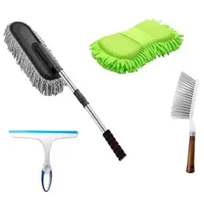 SBTs 1 Cleaning Brush, 1 car Duster, 1 car Cleaning Wiper, 1 Car Sponge Microfiber Duster/Automotive Combo car Cleaning kit Multicolor