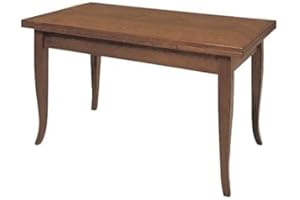 Spazio Casa Tavolo rettangolare allungabile in legno noce arte povera con piedi a sciabola (140 x 80 (+ 2 allunghe da 40 cm))