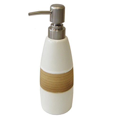 Beiges 5-tlg. Badset SAVANNA – bestehend aus Seifenspender Seifenschale Zahnputzbecher Zahnbürstenhalter WC-Bürste – afrikanischer Design Stil – aus Keramik - 2
