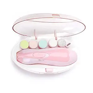 LAFILLETTE Electric Baby Nail File with Light, Safe Baby Nail Trimmer Clipper - Electric Nail Clippers Kit with 6 Grinding Heads for Newborn Infant Toddler Kids Toes and Fingernails(Pink)