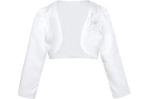 Agoky Coprispalle Bambina Cerimonia Elegante Bolero Manica Lunga Bolero Cardigan in Raso Ragazze per Feste Giacca Corta Pizzo Fiori Matrimonio Sposa Comunione Formale