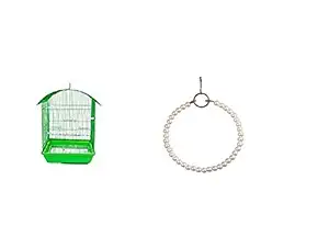 Bird CAGE Suitable for Love Bird and Finches, Java + Bird Toy Free!!! / Size: (L- 42 cm x W- 28 cm x H- 44 cm) (Green) TAIYO PLUSS DISCOVERY