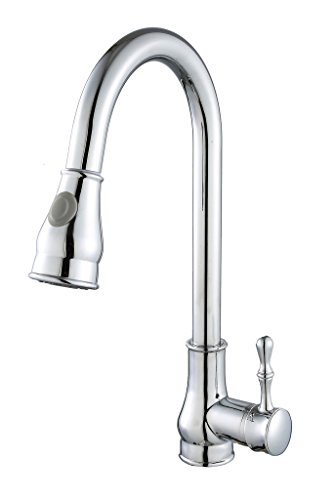 Preisvergleich Produktbild KALUD Küchenarmatur mit herausziehbarer Geschirrbrause Spültischarmatur Einhebel Einloch verchromt Wasserhahn aus robustem Messing Mischbaterie für Küche Waschbecken