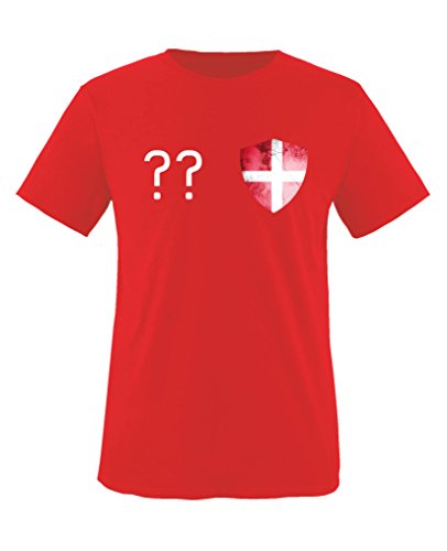 Comedy Shirts – Dänemark Trikot – Wappen: Klein – Wunsch – Kinder T-Shirt – Rot / Weiss Gr. 110-116