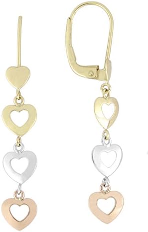 Earrings gold plated 18 kt Tricolor Hearts. Catalan Closure.