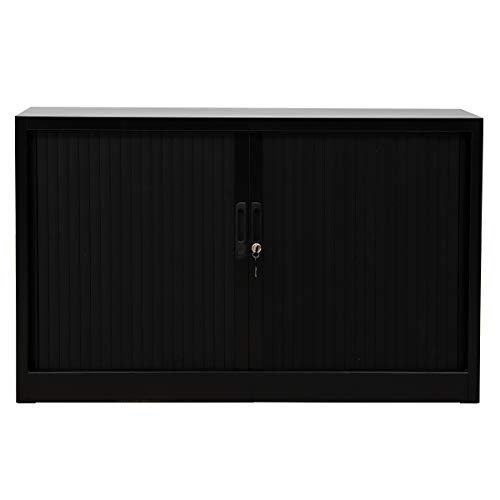 Certeo Rollladenschrank | 2 OH | HxBxT 75 x 120 x 46 cm | Schwarz | Jalousieschrank Aktenschrank Büroschrank Universalschrank Querrollladenschrank