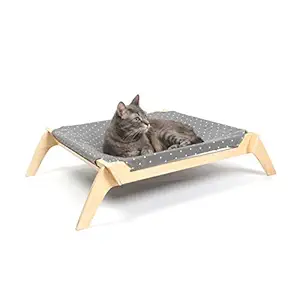 Primetime Petz Pet Lounge, Raised Indoor Pet Bed for Cats or Small Dogs, Reversible Fabric Hammock (Neutral Paint Spots/Crosses)