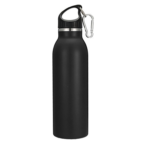 KING DO WAY 20oz/600ML 8 Farbe Edelstahlflasche mit Karabiner und Sport Cap Classic | Trinkflasche Thermosflasche Wasserflasche aus 18/403 Edelstahl | Auslaufsichere Vakuum-isolierte Sportflasche BPA Frei | Schwarz - 2