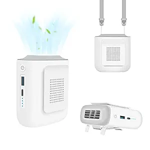Personal Fan 4000mAh Portable Waist Clip Fan/Necklace Fan with an Adjustable lanyard ,3 Speeds,LED Lighting,30?Adjustable Air Outlet,Rechargeable Battery Operated Portable Fan Hands-free USB Belt Fan(White)