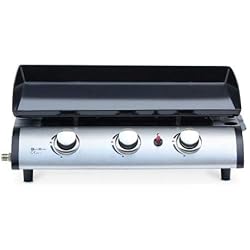Alice's Garden Plancha au gaz 3 Feux - Porthos 3 brûleurs - 7,5 KW, Barbecue, Cuisine extérieure, Grande Plaque émaillée, INOX