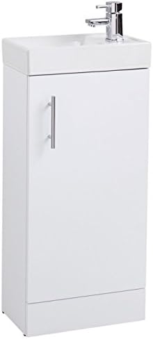 Gloss White Floor Standing Cloakroom Bathroom 400mm Vanity Unit With Reversible Ceramic Basin