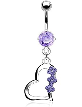 Paula & Fritz® Bauchnabelpiercing aus Edelstahl Chirurgenstahl 316L überzogen mit Rhodium mit Anhänger liegendes...