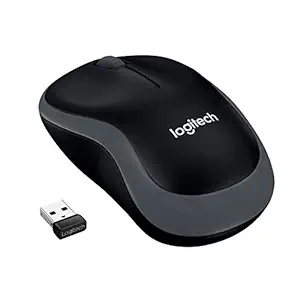 Logitech M185 Wireless Mouse USB for PC Windows, Mac and Linux, Grey with Ambidextrous Design-Black