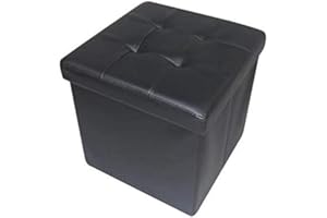 HomeHarmony Folding Storage Ottoman Seat, Stool, Toy Storage Box Faux Leather (Black Medium)