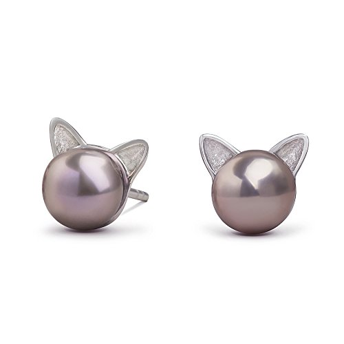 Meow Star, orecchini di perle dacqua dolce coltivate con decorazioni a forma di orecchie da gatto in argento Sterling, da donna, placcato argento, colore: pearl cat purple, cod. M-S-E0035- S