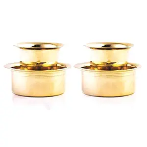 Kreetha Glossy Traditional South Indian Filter Coffee Handmade Tumbler Cup Dabara Set Handicraft Kumbakonam Pure Brass Kappi Hand Crafted (Set of 2)