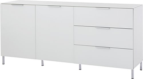 Germania Sideboard 8504-84 GW-Larino mit hohen Füßen, 2 Türen und 3 Schubkästen, Fronten und Oberboden aus Glas, Weiß, 156 x 69,5 x 42 cm (BxHxT) Germania Sideboard 8504-84 GW-Larino mit hohen Füßen, 2 Türen und 3 Schubkästen, Fronten und Oberboden aus Glas, Weiß, 156 x 69,5 x 42 cm (BxHxT)