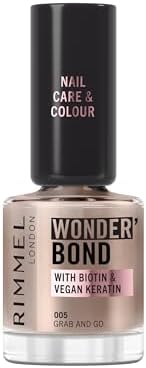 Rimmel Wonder'bond Care+Color Smalto, 005 Grab and Go, Rigenera le unghie, Con Biotina e Cheratina Vegana, Modulabile, 12 ml