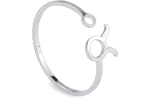 Dreamtimes Anillos del zodiaco de acero inoxidable para mujer 12 signos del zodiaco Anillo abierto Aries Leo Virgo Géminis Libra Piscis Escorpio Regalo de cumpleaños