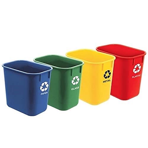 Acrimet Papelera Reciclaje Tamaño 13QT / 12L (4 Unidades) (Azul, Verde, Amarillo y Rojo)