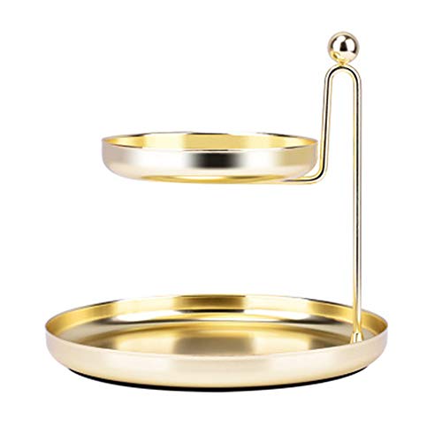 Preisvergleich Produktbild NBLYW Doppel Schmuck Tablett, 2 Tier Zubehör Schreibtisch Veranstalter, Halsketten Armbänder Ringe Ohrringe Halter, Metalldraht Korb Brief Tray Cute Office Cubicle Decor,Gold