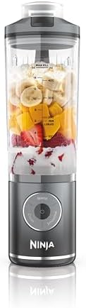 Ninja Blast Max Frullatore Portatile, 570 ml, Ricaricabile, Bicchiere Frullatore e Coperchio Anti-perdita, 3 Funzioni di Miscelazione, Smoothie, Frullati, Frutta Congelata, Grigio Freddo BC251EUGY