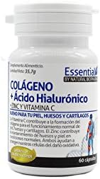 COLAGENO with Acido HIALURONICO, Vitamin C and Zinc – Food Supplement Recommended to maintain the health of your bones, joints and Skin. Vitamin Treatment of 60 Capsules for a month.