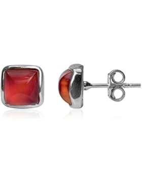 Kirschrot Bernstein Sterling Silber Viereckig Klein Ohrstecker