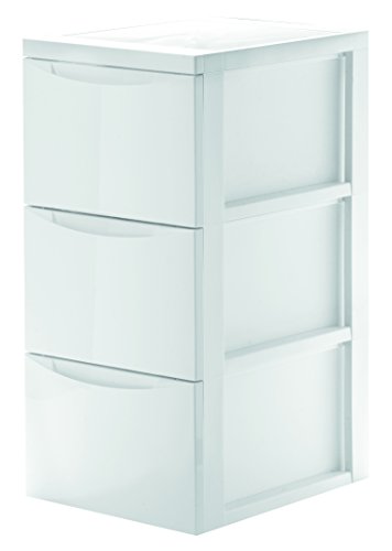 Schubladenwagen, Rollcontainer aus robustem Kunststoff in Weiß. Leicht glänzende Ausführung. Mit 3 Schüben. Maße 29 x 39 x 66 cm mit Rollen.