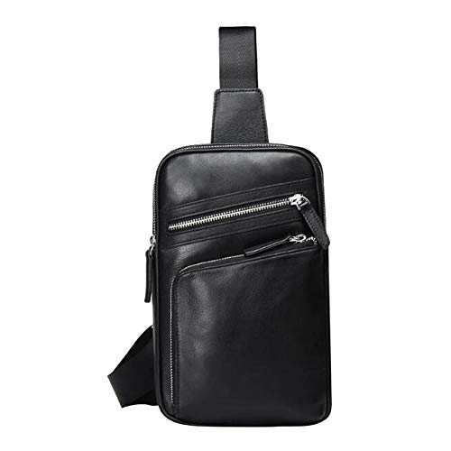 Preisvergleich Produktbild PLAQV Umhängetaschen Herren Leder Schultertasche, wasserdicht Brusttasche für männer Für Wandern, Reisen, Schwarz,Black