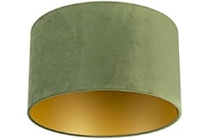 QAZQA Velourslampenschirm grün 35I35I20 mit Gold I Messingener Innenseite,