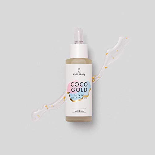 HelloBody Coco Gold Huile Visage (30 ml) - Huile Végétale pour peaux sèches - Crème visage naturelle avec des paillettes d'or - crème hydratante visage - Coco