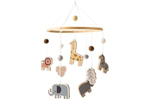 Sarah Duke Mobile Baby Hölz Babybett Mobile Baby Windspiel Filzbällen Elefant Giraffe Löwe Babyzimmer Holz Gehäkelt Mobile Baby Neugeborene Jungen Mädchen Anhänger
