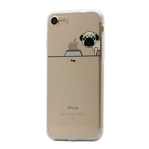 iPhone 8 / 7 Funda Carcasa , Keyihan Perro Lindo patrón Suave TPU Silicona Transparente Ultra Delgada y Ligéra Parachoques para Apple iPhone 8 / 7 (Doguillo Pug)