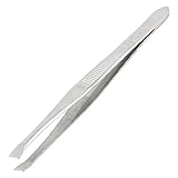 Metal Slanted Tip Vertical Stripe Makeup Eyebrows Tweezers Tool 3.5