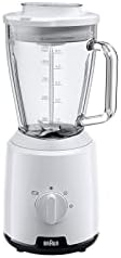 Braun PowerBlender 1 - Frullatore con caraffa triangolare singola in vetro, 2 velocità, funzione di frantumazione del ghiaccio, JB1050WH, 600 W, bianco