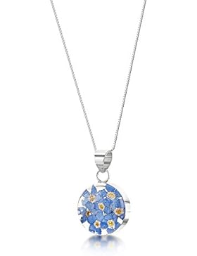 Silberschmuck mit echten Blumen: Kette, Anhänger - Vergissmeinnicht - rund - mit 45cm Silberkette